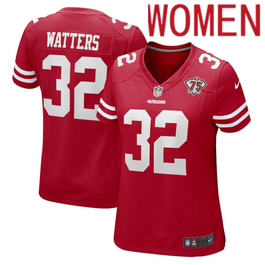Women San Francisco 49ers 32 Ricky Watters Nike Scarlet 75th Anniversary Game Retired Player NFL Jersey